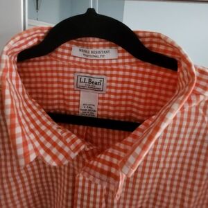 L.L. Bean Men's Orange Gingham Shirt (Large TALL)